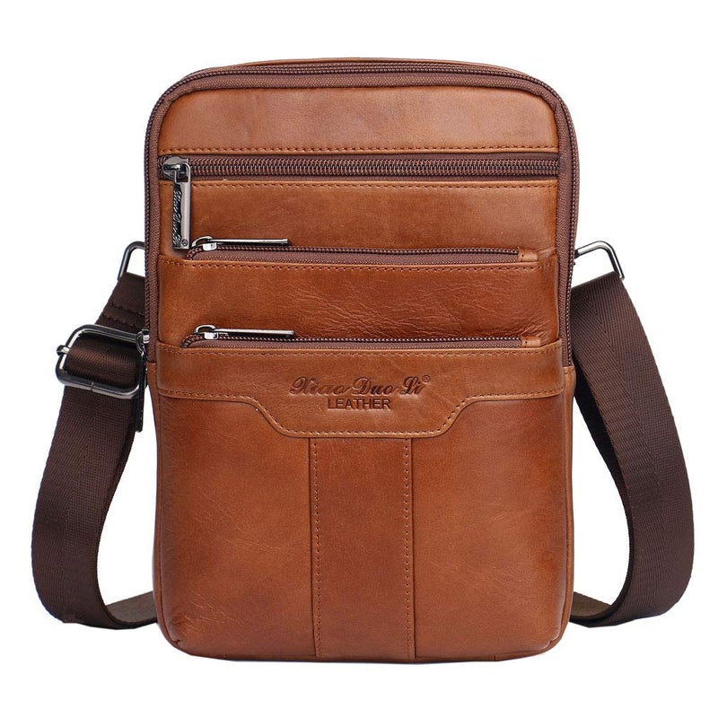 Hebetag Vintage Small Leather Shoulder Messenger Bag for Men Travel Business Crossbody Pack Wallet Satchel Sling Chest Bags Brown  - Image 1