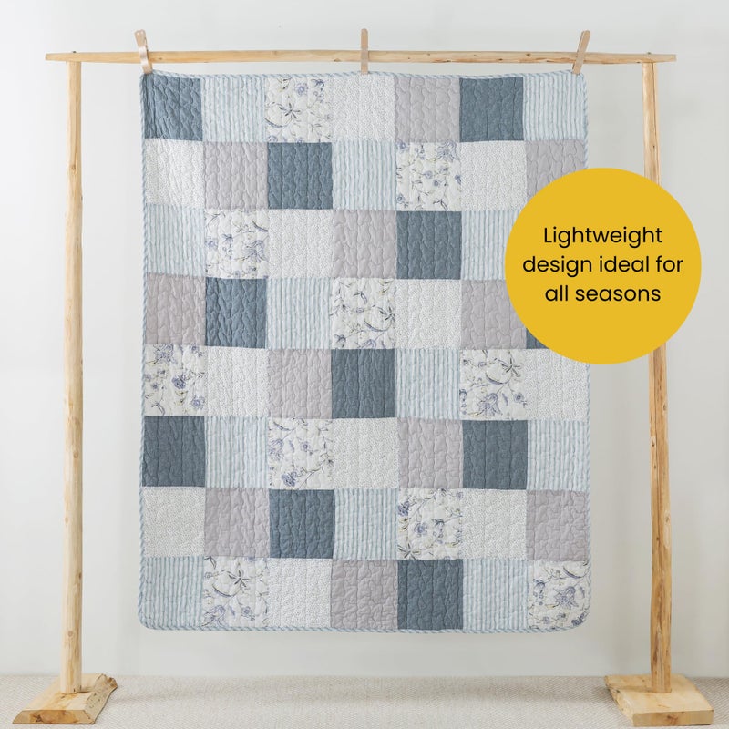 SLPR Cotton Quilted Throw Blanket, 50" x 60" Floral Farmhouse Patchwork Quilt, Shabby Chic Patchwork Throw Lap Quilt for Couch, Coastal Dream - Image 4
