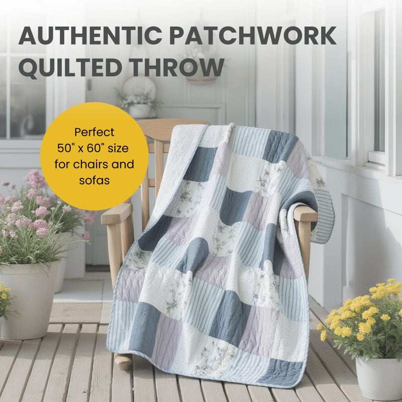 SLPR Cotton Quilted Throw Blanket, 50" x 60" Floral Farmhouse Patchwork Quilt, Shabby Chic Patchwork Throw Lap Quilt for Couch, Coastal Dream - Image 2
