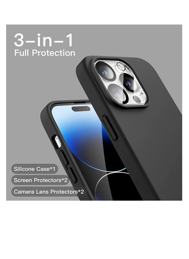 Raxoom 3 in 1 Silicone Case for iPhone 14 Pro Max 6.7-Inch, with 2-Pack Screen Protector and 2-Pack Camera Lens Protector, Full Coverage Tempered Glass Film, Shockproof Phone Cover (Black) - Image 2