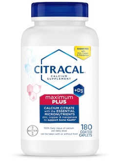CITRACAL Maximum Plus, 650 mg Bone Health Support, Calcium Supplement 180 Coated Caplets 