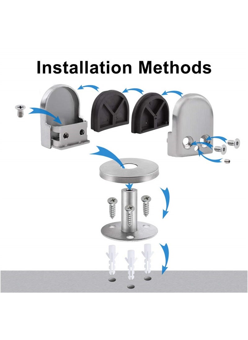 SYOSI - Stainless Steel Glass Clamps, 2 Set Adjustable Glass Shelf Bracket, 10mm Stainless Steel Silver Brushed U Shape Balustrade Bracket Glass Clip for Glass Screens, Bathroom Glass Doors, Railings - Image 1