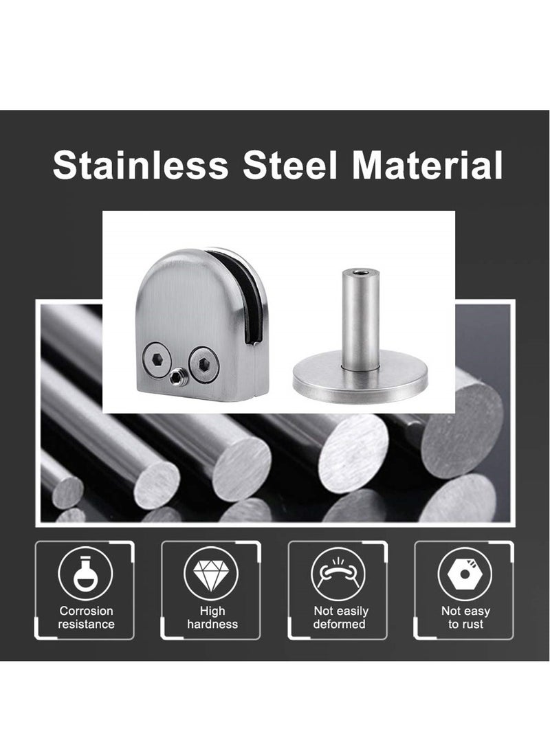 SYOSI - Stainless Steel Glass Clamps, 2 Set Adjustable Glass Shelf Bracket, 10mm Stainless Steel Silver Brushed U Shape Balustrade Bracket Glass Clip for Glass Screens, Bathroom Glass Doors, Railings - Image 1