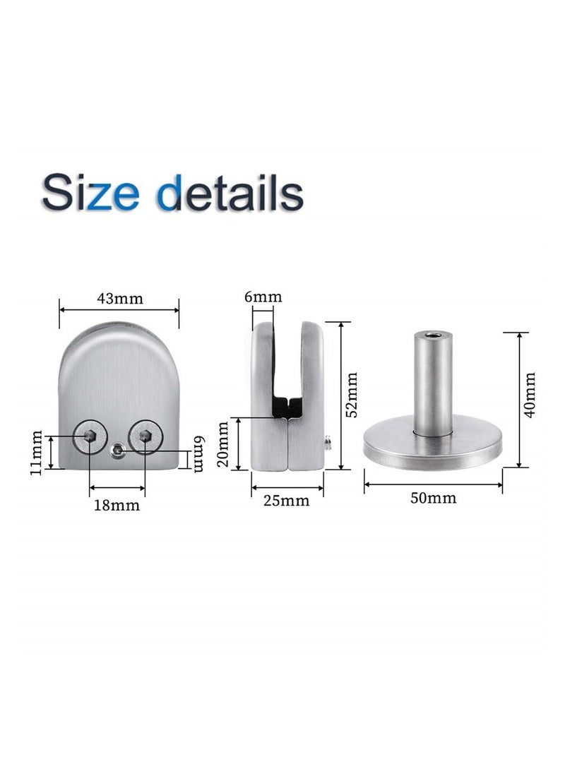 SYOSI - Stainless Steel Glass Clamps, 2 Set Adjustable Glass Shelf Bracket, 10mm Stainless Steel Silver Brushed U Shape Balustrade Bracket Glass Clip for Glass Screens, Bathroom Glass Doors, Railings - Image 1