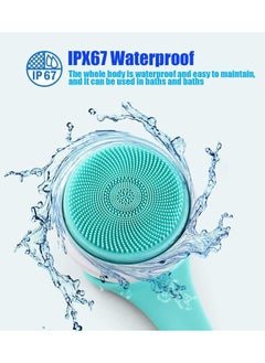 rocooart Rechargeable Electric Shower Brush Long Handle Swivel Shower Brush for Back Cleansing and Body Exfoliation, Waterproof Non-Slip Silicone with 5 Brush Attachments (Green)  - Image 2