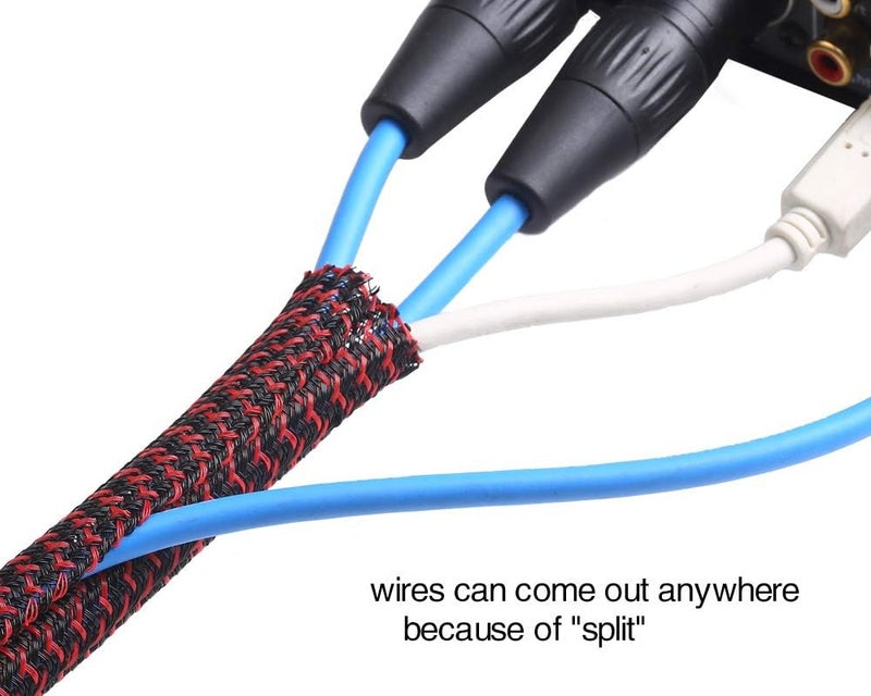 Alex Tech 25 mm - 3.1 m Self-Closing Cable Sleeve, Woven Cable Sheath, Cable Protector, Cut to Size, Black, Red, for TV, Computer, Home Cinema, Automotive Cable at Home and in the Office - Image 3