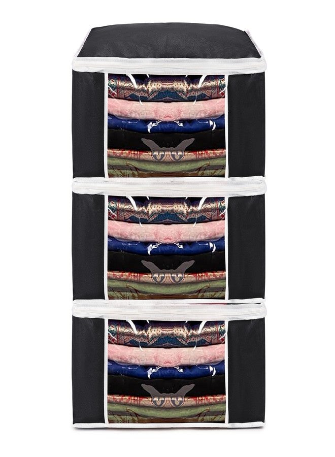Wings Star Set of 16 Non-Woven Printed Saree Cover/Cloth Storage/Organizer with Transparent Window (Black) - Image 1