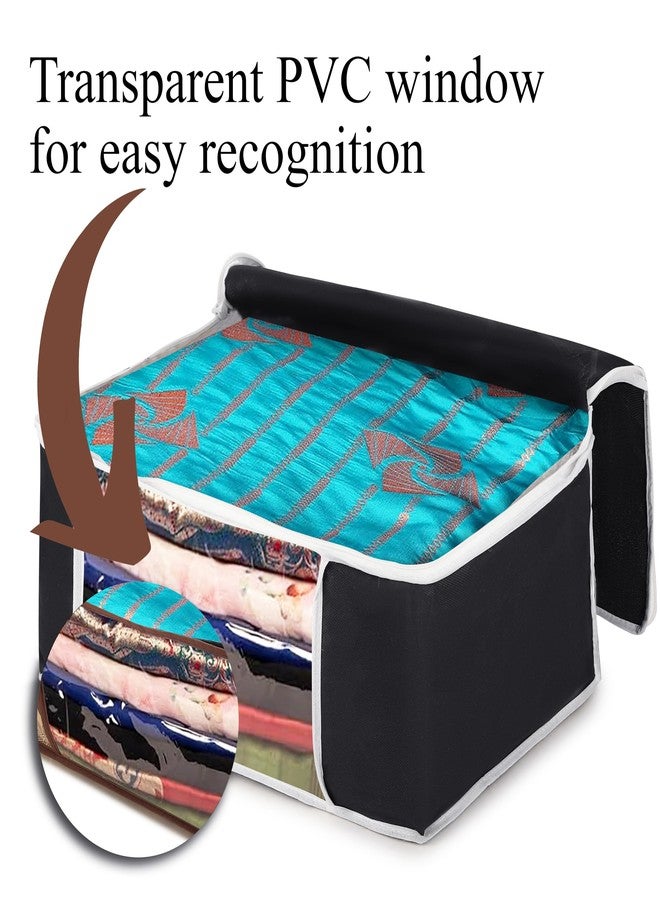 Wings Star Set of 16 Non-Woven Printed Saree Cover/Cloth Storage/Organizer with Transparent Window (Black) - Image 4