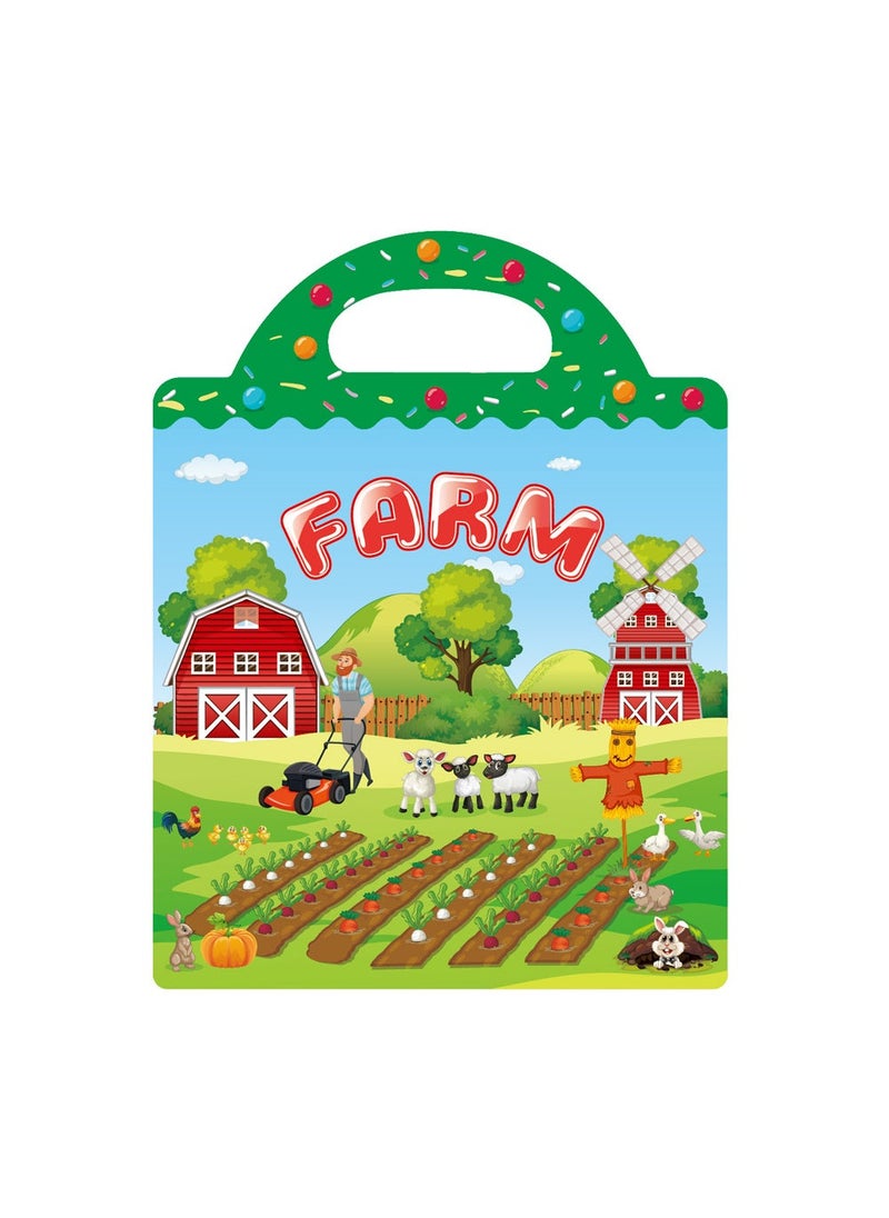 Cross-border DIY fun childrens scene sticker book early education concentration training can be moved repeatedly paste quiet book Farm 