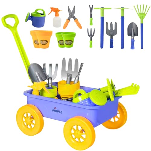 Dimple DCN12752 Garden Wagon Tools Toy Set Premium 15Piece Gardening Tools Wagon Toy Set Sturdy DurableTop Yd Beach Sand Garden ToyGreat for Kids Toddlers Multicolor - Image 1