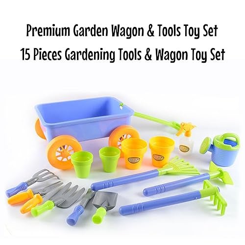 Dimple DCN12752 Garden Wagon Tools Toy Set Premium 15Piece Gardening Tools Wagon Toy Set Sturdy DurableTop Yd Beach Sand Garden ToyGreat for Kids Toddlers Multicolor - Image 5