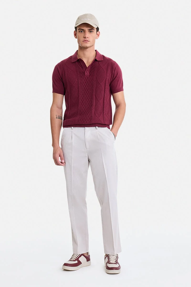 سنيتش Wine Textured Short Sleeve Regular Fit T-Shirt