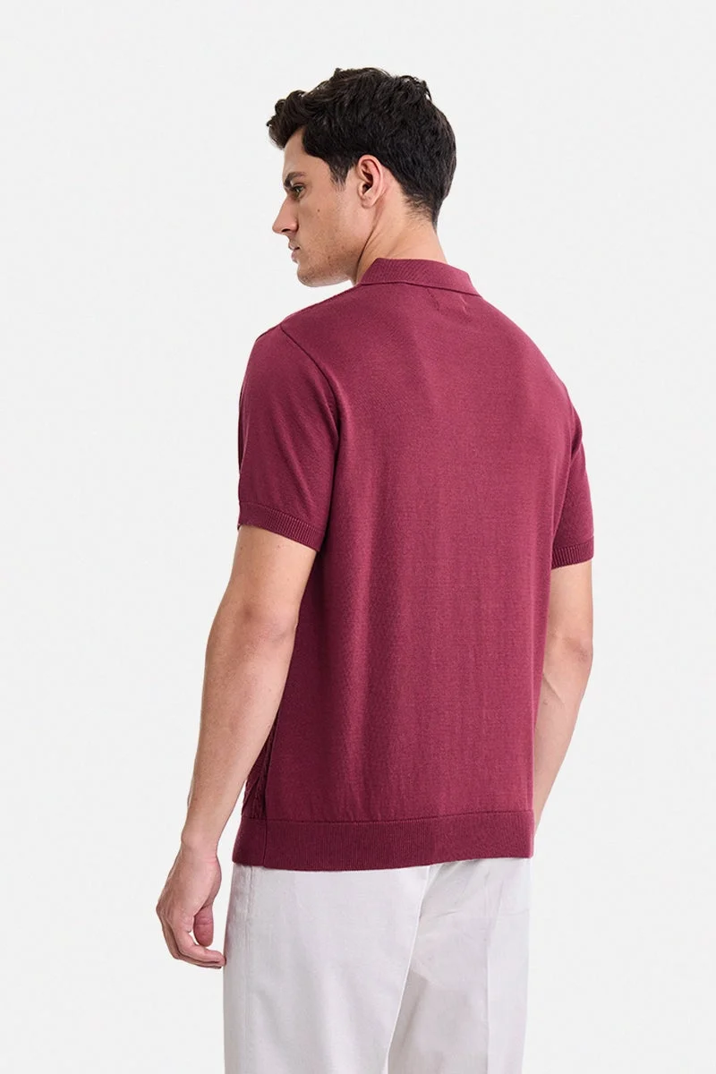 Snitch Wine Wine Textured Short Sleeve Regular Fit T-Shirt for Men | Best Price UAE