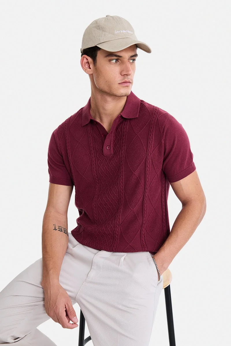 Snitch Wine Wine Textured Short Sleeve Regular Fit T-Shirt for Men | Best Price UAE