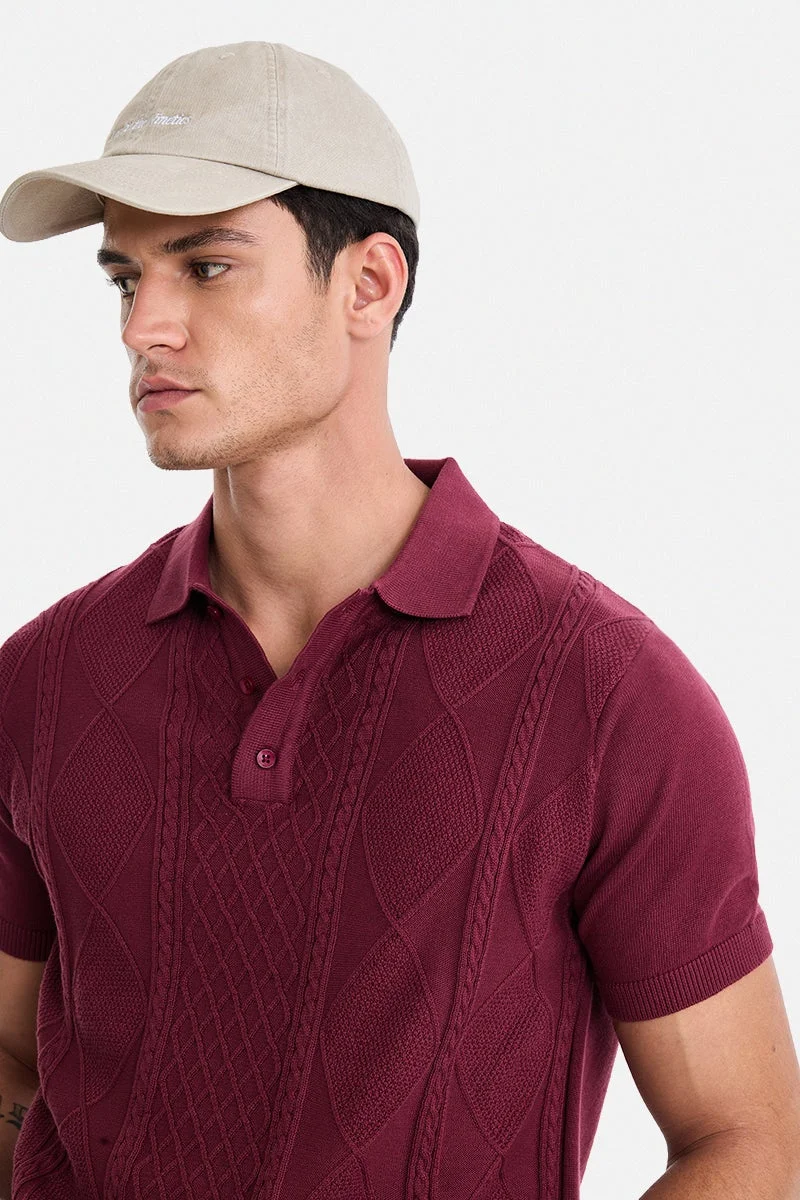 Snitch Wine Wine Textured Short Sleeve Regular Fit T-Shirt for Men | Best Price UAE