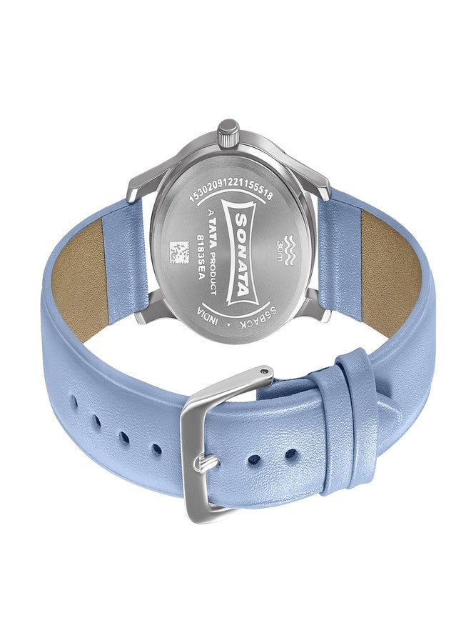 Sonata Women of Steel Blue Dial Leather Strap Analog Watch for Women-NS8183SL01 - Image 3