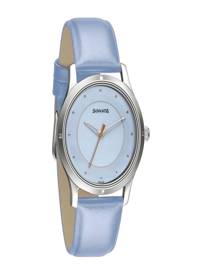 Sonata Women of Steel Blue Dial Leather Strap Analog Watch for Women-NS8183SL01 - Image 1