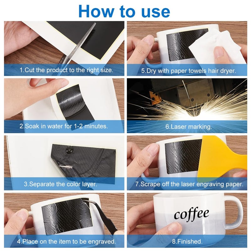 PLIGREAT 12 Colors Laser Engraving Marking Paper, Marking Color Paper with Scraper for Fiber Marking and Engraving on Metal Ceramics Glass Cutting and Engraving - Image 3
