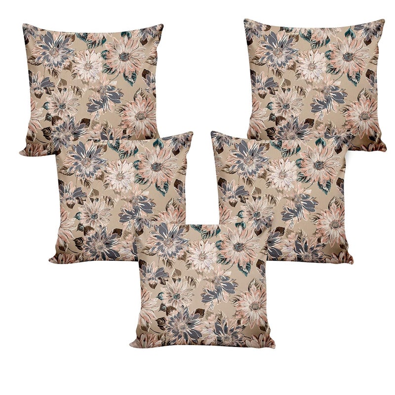 Ultimate Trends Polyester Digital Printed Floral Cushion Cover 16x16 Set of 5 Brown