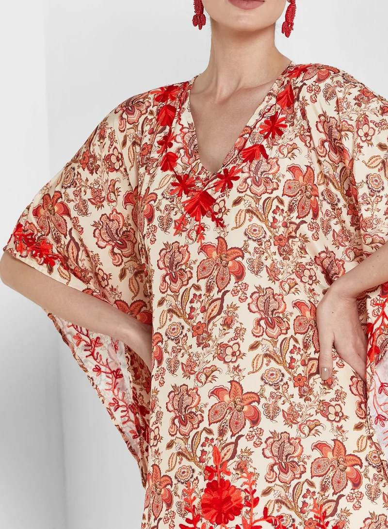 ARABIAN CLOSET Embroidered Cape Sleeve Kaftan