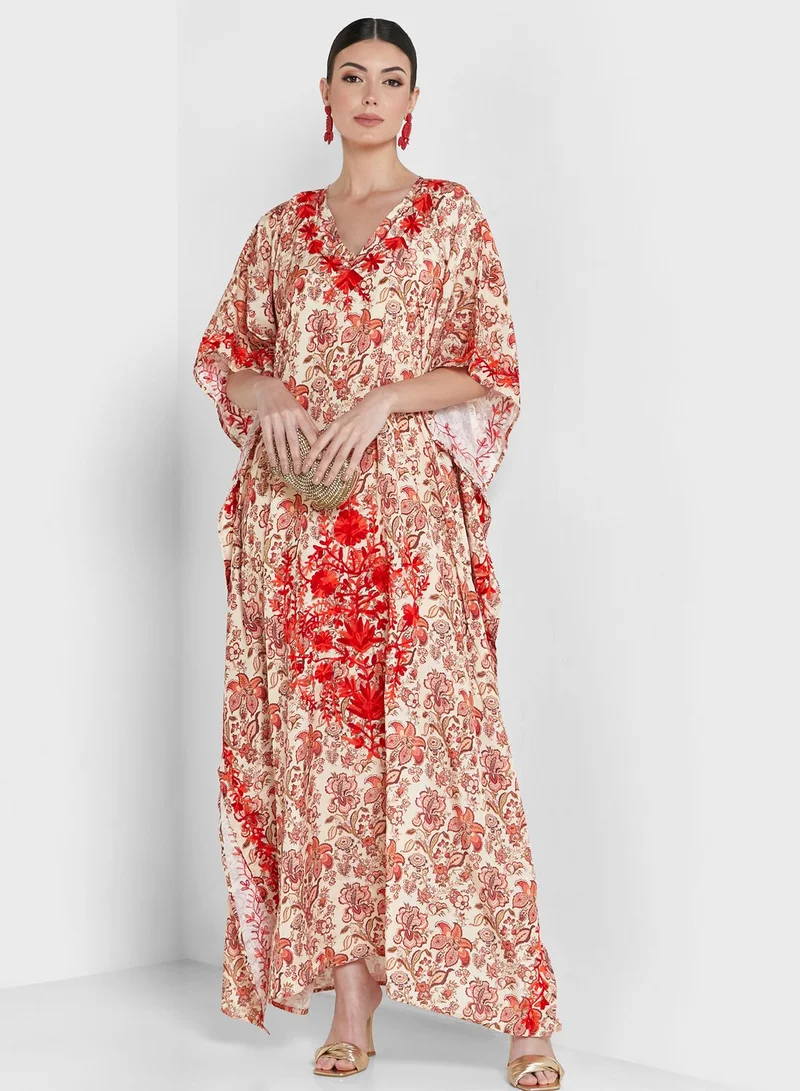 ARABIAN CLOSET Embroidered Cape Sleeve Kaftan