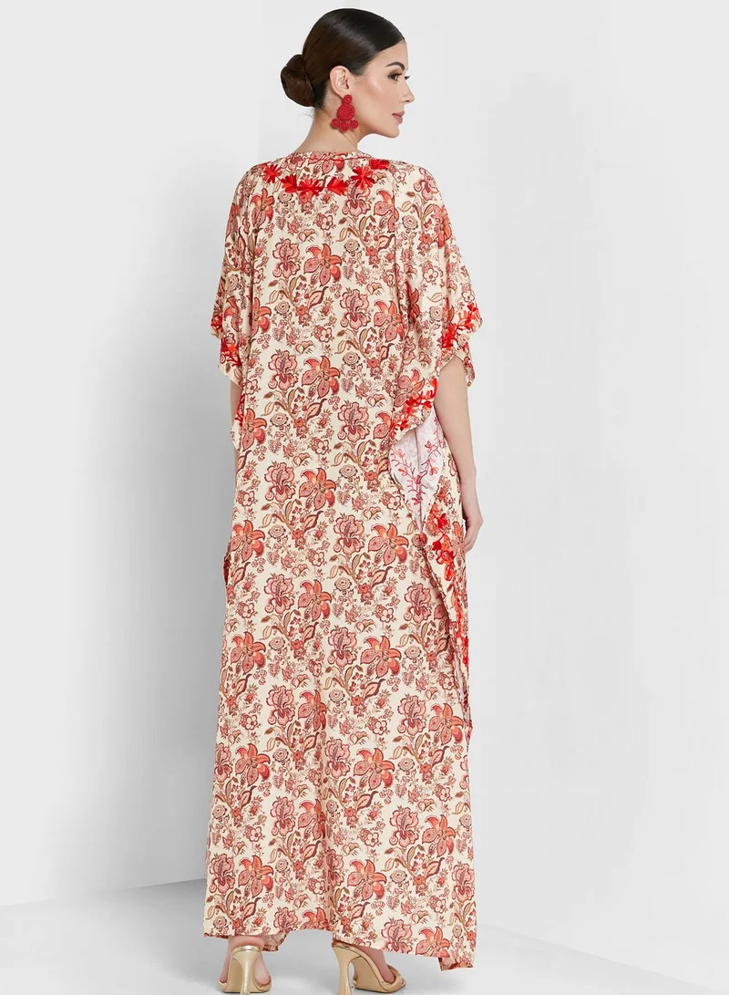 ARABIAN CLOSET Embroidered Cape Sleeve Kaftan