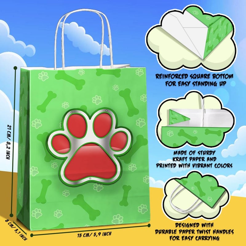 Joygather 24 Pcs Dog Party Favors Bags With Handles  Paw Printed Goodie Gift Candy Treat Paper Bags With 4 Different Types For Baby Shower Birthday Party - Image 2