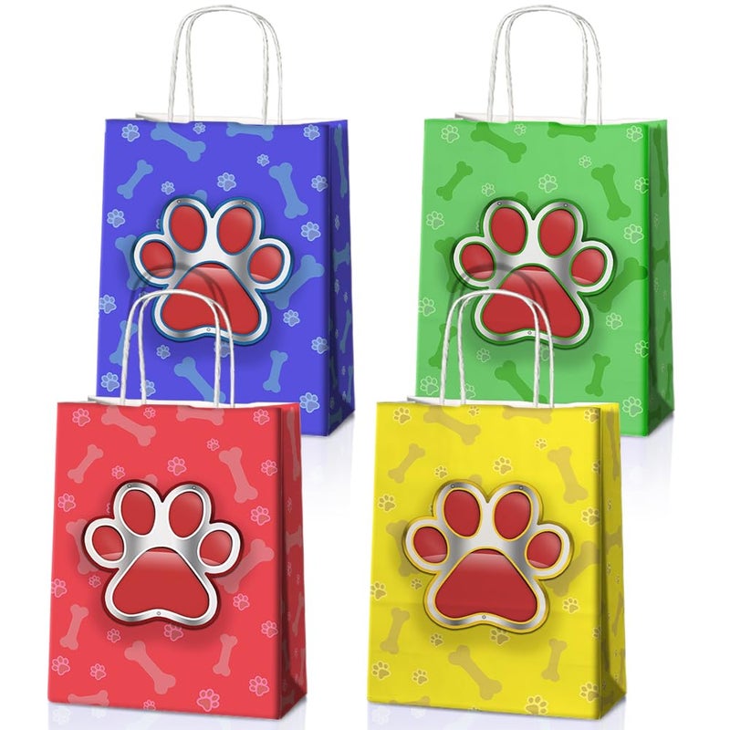 Joygather 24 Pcs Dog Party Favors Bags With Handles  Paw Printed Goodie Gift Candy Treat Paper Bags With 4 Different Types For Baby Shower Birthday Party - Image 1