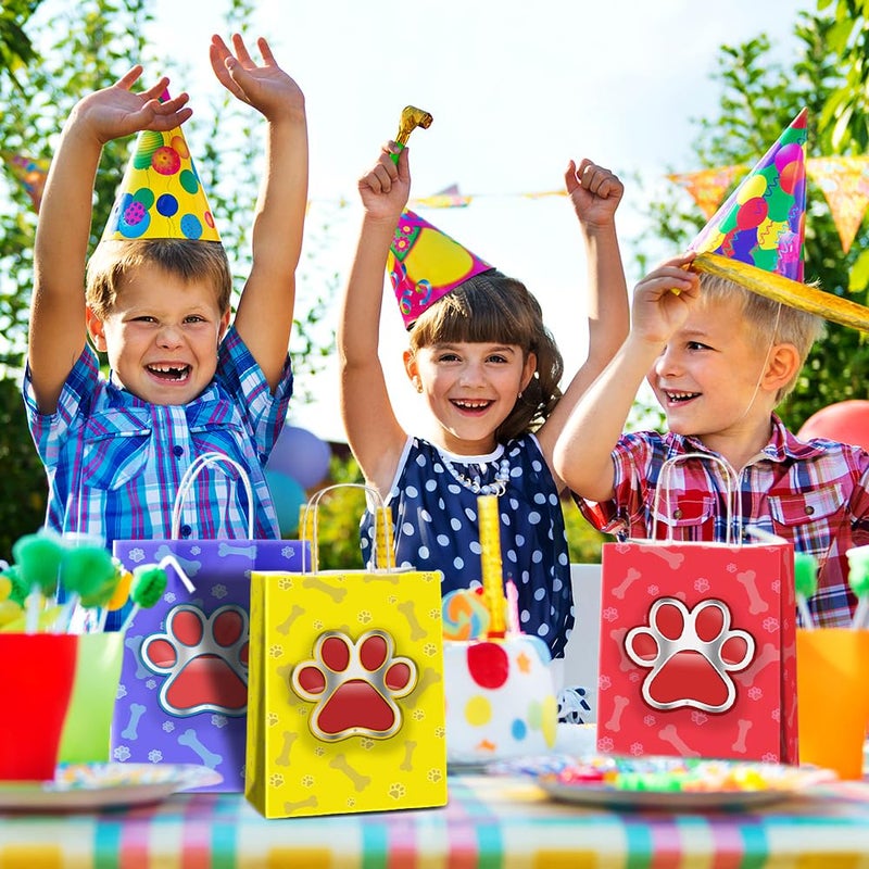 Joygather 24 Pcs Dog Party Favors Bags With Handles  Paw Printed Goodie Gift Candy Treat Paper Bags With 4 Different Types For Baby Shower Birthday Party - Image 5