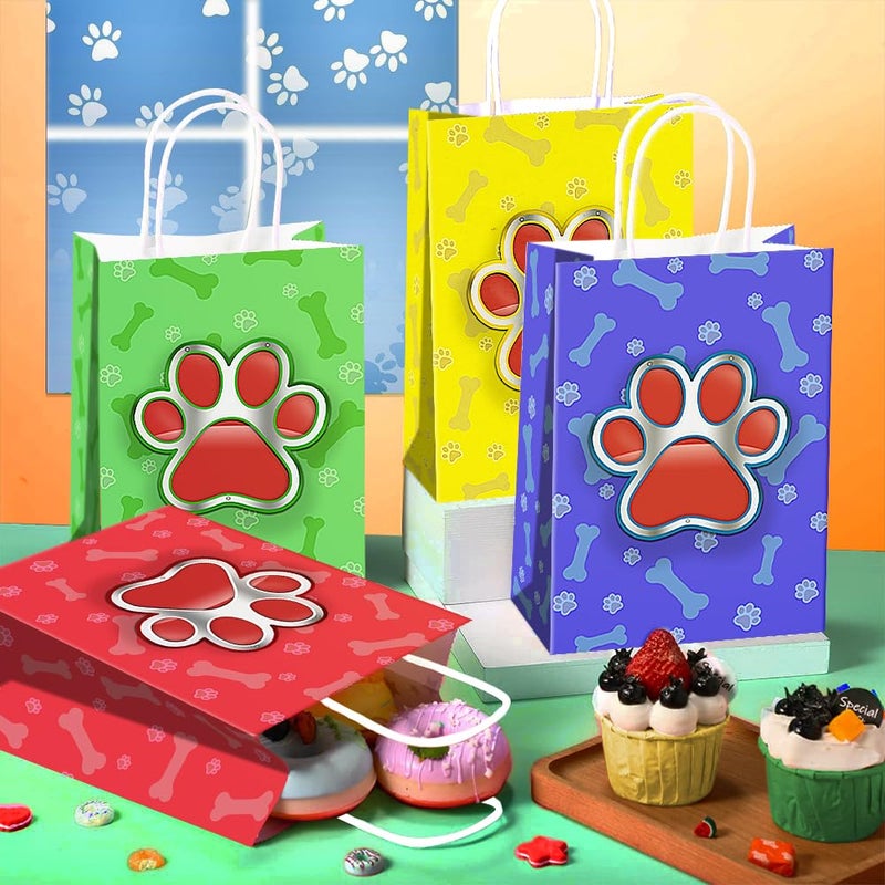 Joygather 24 Pcs Dog Party Favors Bags With Handles  Paw Printed Goodie Gift Candy Treat Paper Bags With 4 Different Types For Baby Shower Birthday Party - Image 4