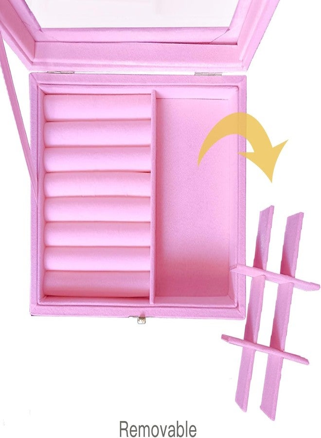 NIWRT Clear Lid Velvet Jewelry Organizer Box with 9 Grids and 8 Slots for Rings Earrings Necklaces Tray Display Case, (Pink) - Image 5