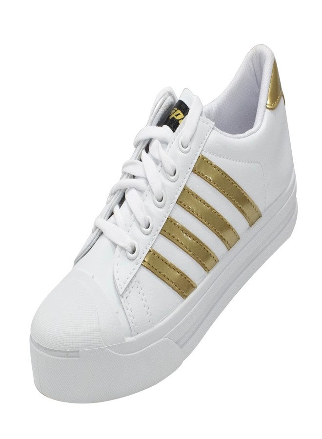 Sparx Women Synthetic Sneaker Shoes, Polyvinyl Chloride White Golden - Image 1