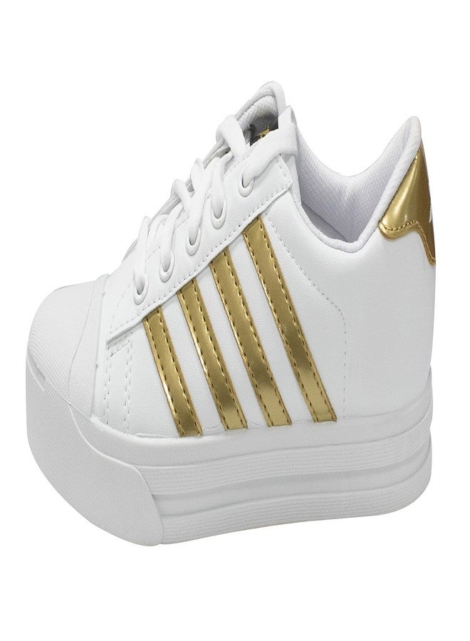 Sparx Women Synthetic Sneaker Shoes, Polyvinyl Chloride White Golden - Image 2
