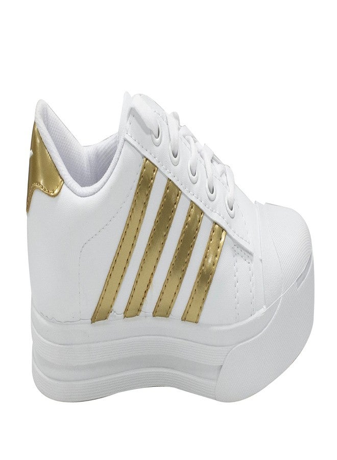 Sparx Women Synthetic Sneaker Shoes, Polyvinyl Chloride White Golden - Image 5