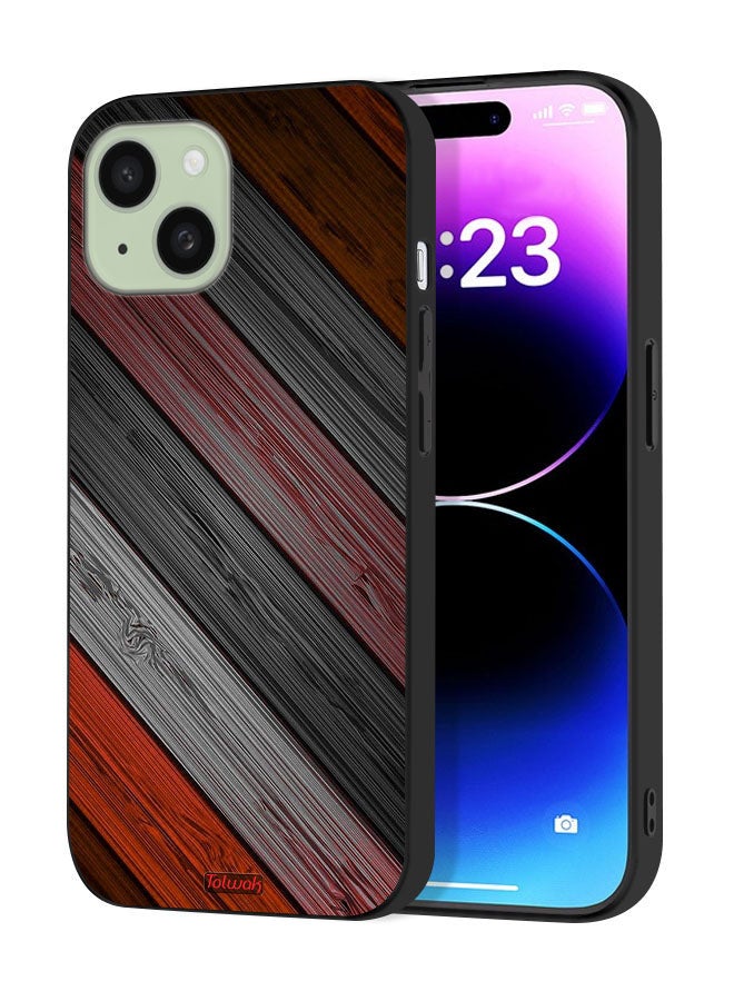 Tolwak Apple iPhone 15 Protective Case Cover Colored Wooden Pattern - Image 1