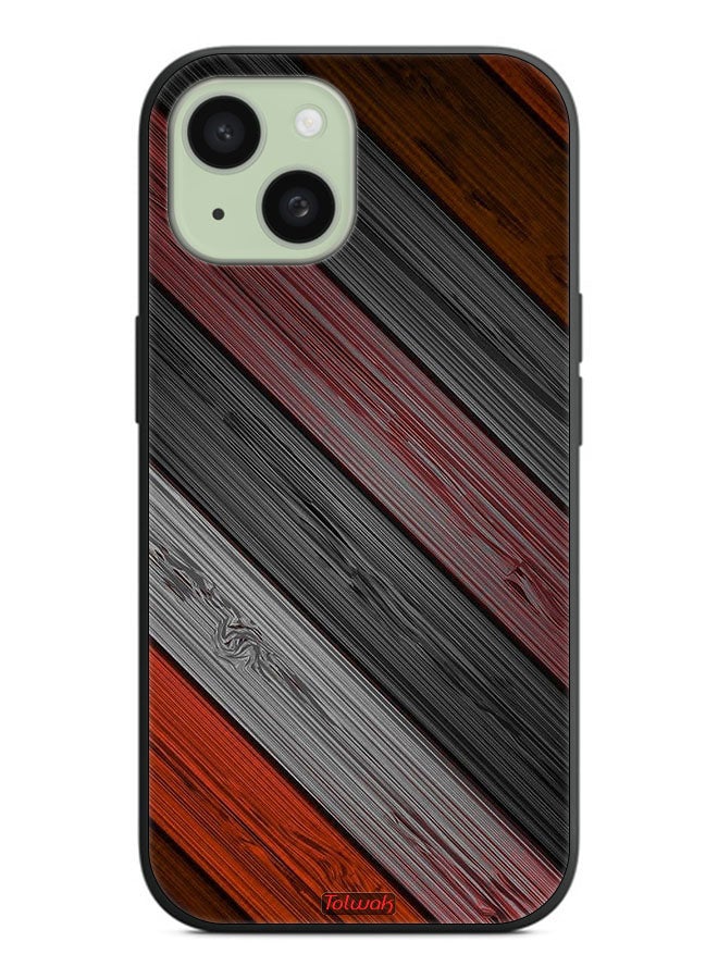 Tolwak Apple iPhone 15 Protective Case Cover Colored Wooden Pattern - Image 2