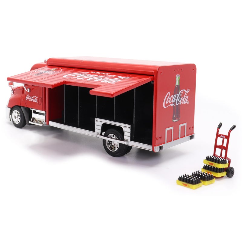 Coca-Cola 1/50 Beverage Delivery Truck with 2 Sliding Doors, Handcart and 2 Bottle Cases - Image 3