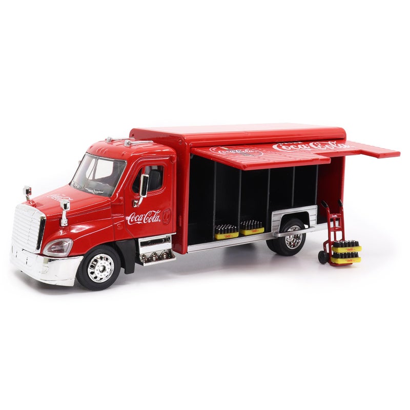 Coca-Cola 1/50 Beverage Delivery Truck with 2 Sliding Doors, Handcart and 2 Bottle Cases - Image 1