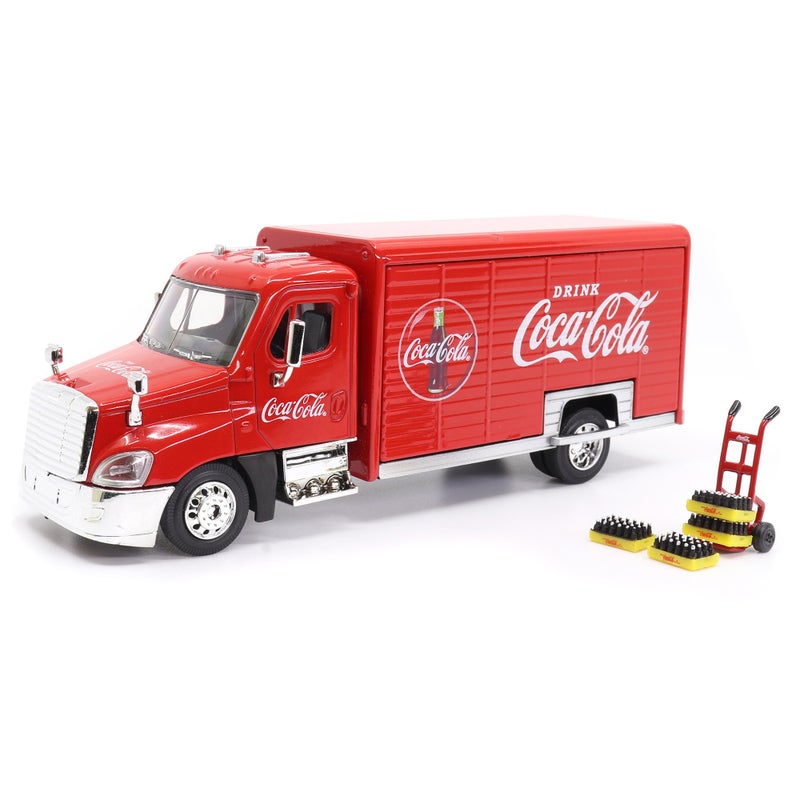 Coca-Cola 1/50 Beverage Delivery Truck with 2 Sliding Doors, Handcart and 2 Bottle Cases - Image 2
