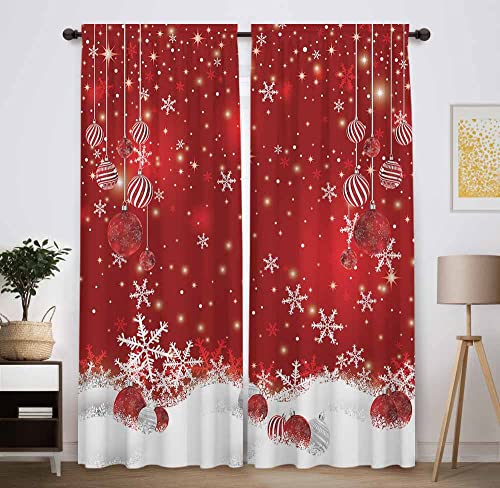 Funnytree Red Christmas Window Curtain Kids Winter Xmas Glitter Bokeh Print Curtains Home Decor Rod Pocket Darkening Drapes for Bedroom Living Room 82 in x 84 in - Image 1