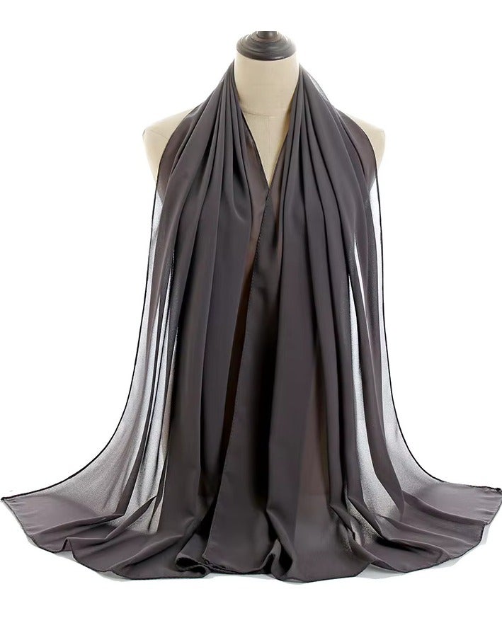 Dujalil Chiffon Lightweight Sheila & Hijab Scarf for Women, Charcoal Grey #076, 200 x 70 cm, Indonesian Fabric - Image 1