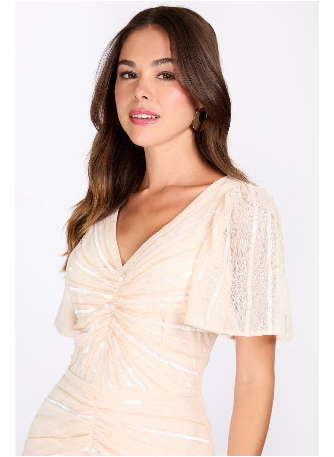 Little Mistress - V-Neck Embellished Dress - Image 1