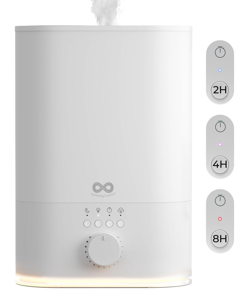 Everlasting Comfort 6L Top Fill Humidifier for Bedroom – Quiet, Easy to Fill & Clean, 60HR Runtime, Night Light, Timer, Ultrasonic Cool Mist, Auto Shut-Off, Essential Oil Compatible - White - Image 1