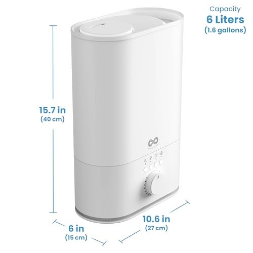 Everlasting Comfort 6L Top Fill Humidifier for Bedroom – Quiet, Easy to Fill & Clean, 60HR Runtime, Night Light, Timer, Ultrasonic Cool Mist, Auto Shut-Off, Essential Oil Compatible - White - Image 2