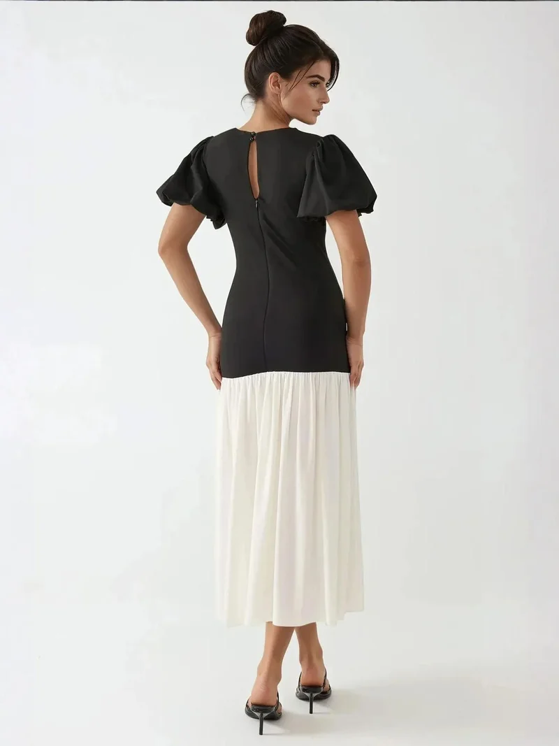 HICCUP Multicolor Fitted Contrast Midi Dress with Crew Neck for Women | Best Price UAE