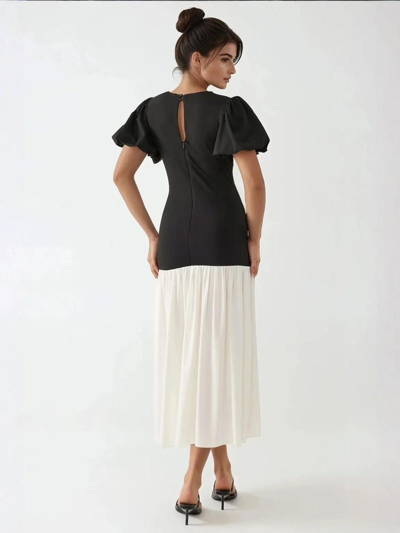 HICCUP Fitted Contrast Midi Dress with Crew Neck - Image 4