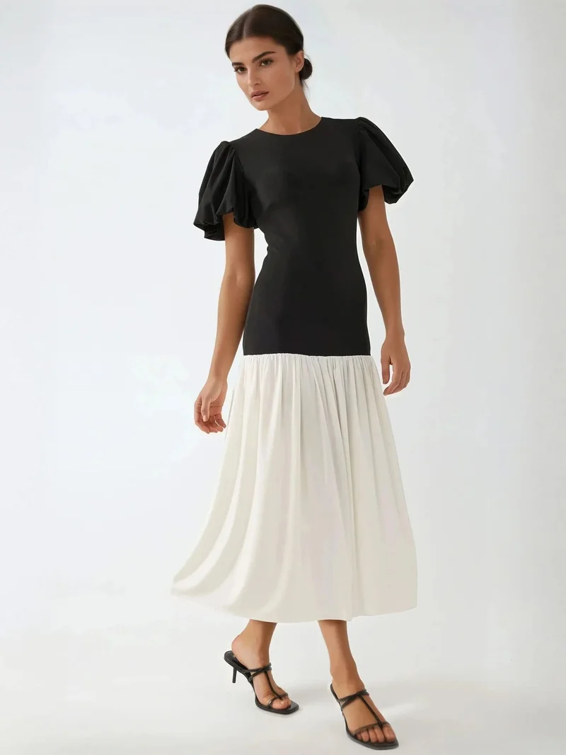 زوبعة فستان ميدي بقصة ضيقة وياقة دائرية