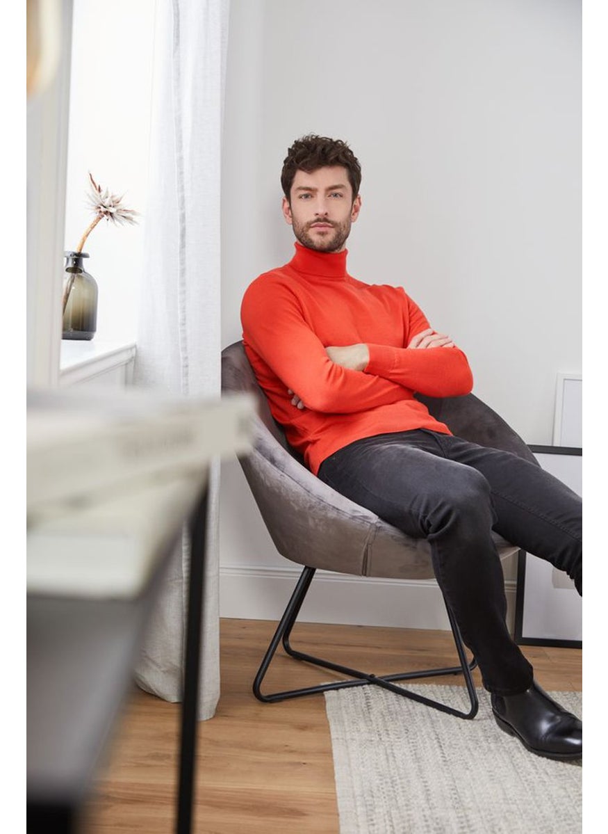 Tchibo Men Turtle Neck Plain Sweatshirt, Red  - Image 1