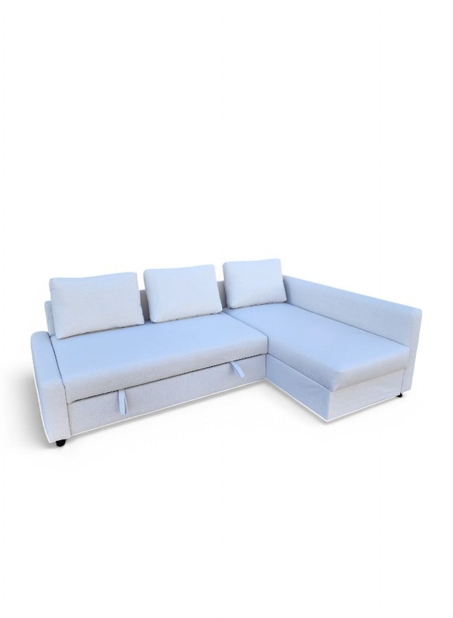 KARNAK Convertible Sofa Cum Bed L-Shape Corner Sofa with Diwan Bed, Storage Box & Cushions – Perfect for Living Rooms, Homes, Offices, Apartments, and Studio Rooms – 3 Seater in Elegant White (215x150x75 cm) - Image 1