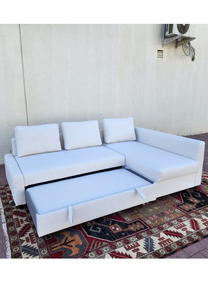 KARNAK Convertible Sofa Cum Bed L-Shape Corner Sofa with Diwan Bed, Storage Box & Cushions – Perfect for Living Rooms, Homes, Offices, Apartments, and Studio Rooms – 3 Seater in Elegant White (215x150x75 cm) - Image 4